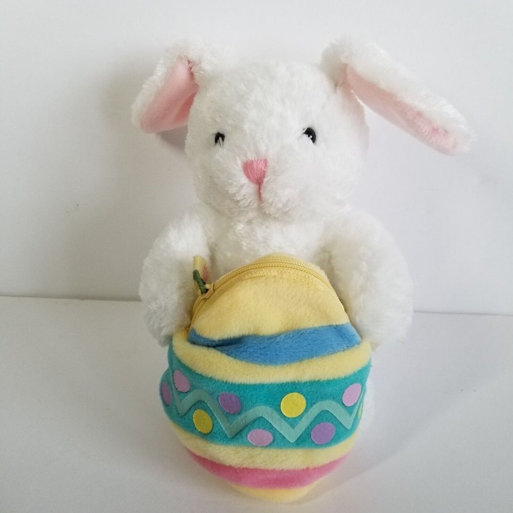 Hallmark White Easter Bunny Rabbit plush egg purse pouch zippered pocket 8"‎